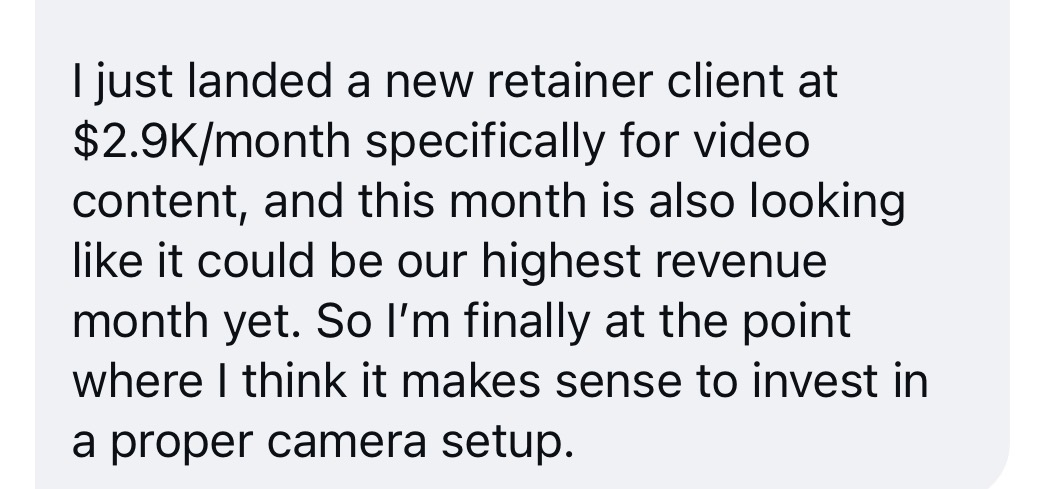 Landed a $2.9K/month retainer for video content, highest revenue month ever